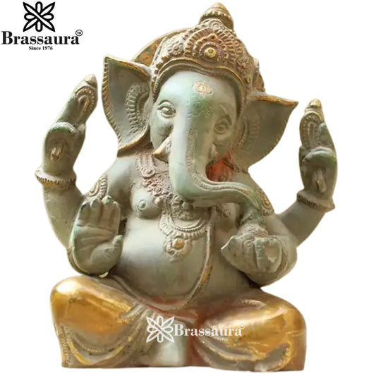 Brassaura™ Brass Ganesha Idol | Height 6 Inches & Weight 2.2 Kgs