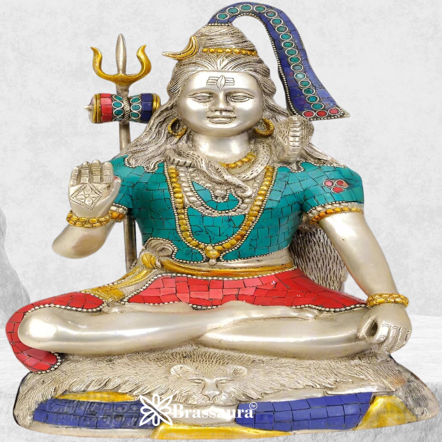 Brass Gem Stone Work Shiva Weight 7 Kg & Height 13.5 Inch