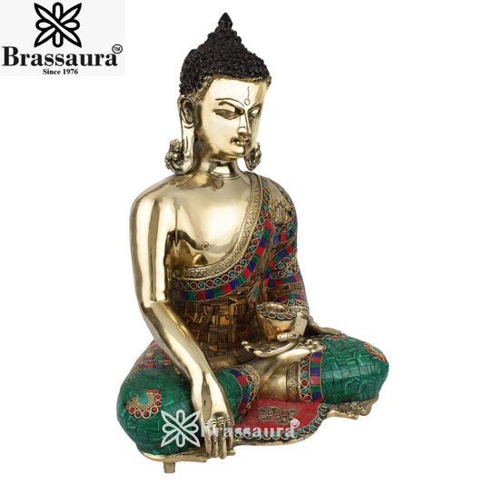 Brass Gem Stone Work Bhumisprasa Buddha Weight 10.5 kg & Height 16 Inch