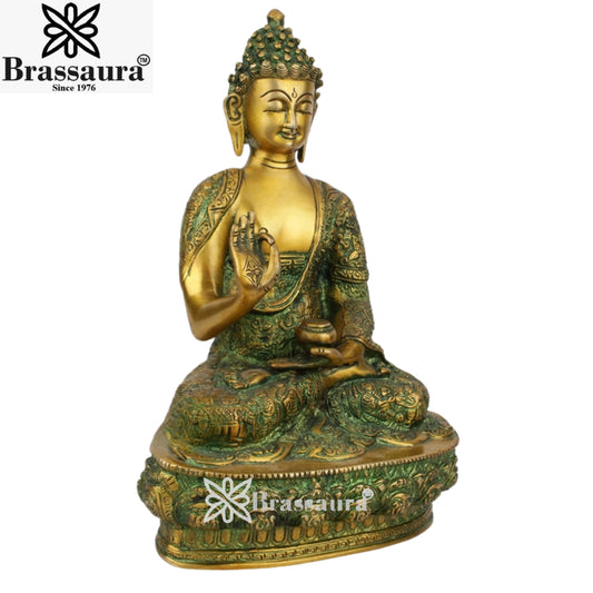 Brass Blessing Buddha With Base Weight 4.2 kg & Height 12 Inch