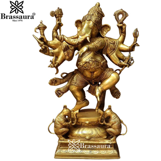 Brass Ten Arm Ganesha Statue Weight 26.7 Kg & Height 26 Inch