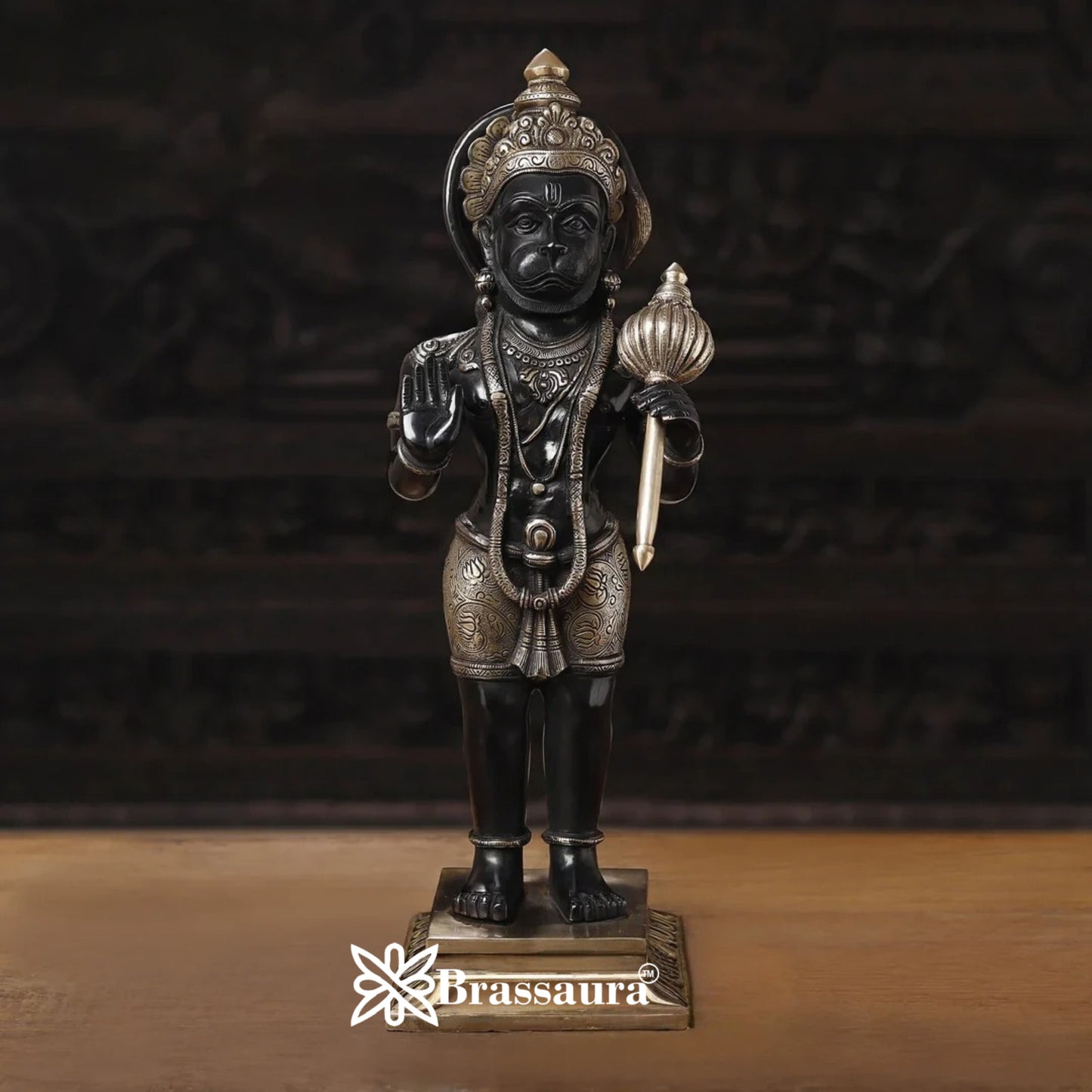 Brassaura™ Brass Vintage Black Hanuman Idol Height 23 Inches & Weight 12.58 Kgs | Temple & Living Room