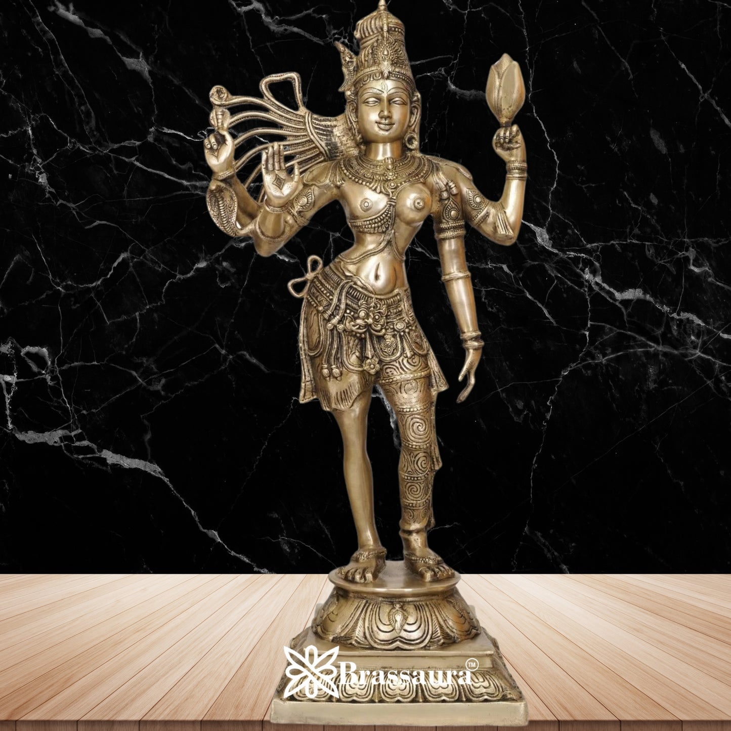 Brass Royal Golden Aardhnareshwar Statue Weight 25 kg & Height 38.5 Inch