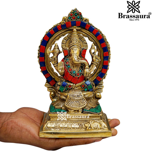 Brass Gem Stone Work Lakshmi Ganesh Weight 3.2 Kg & Height 7 Inch