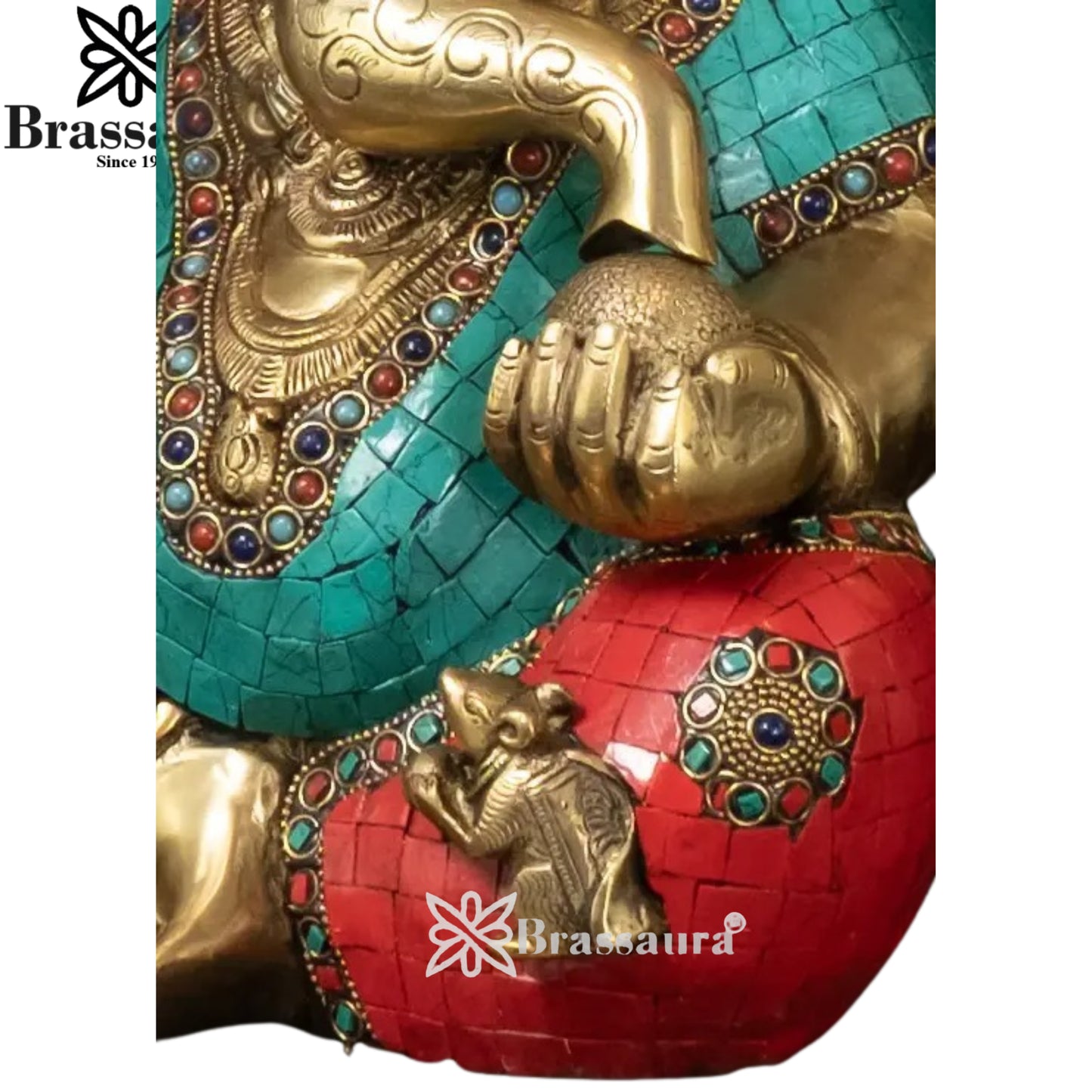 Brass Gem Stone Work Ganesha Statue Weight 13.8 Kg And Height 15.5 Inch