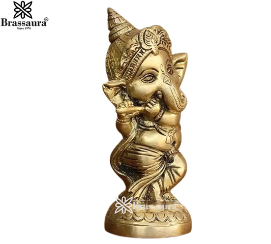 Brassaura Brass Ganesha Idol | Height 6.5 Inches