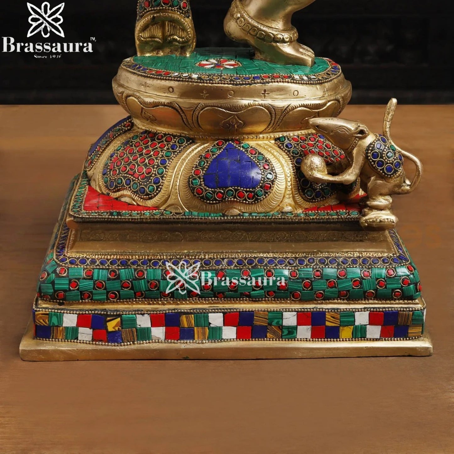 Brass Gem Stone Work Dancing Ganesha Weight 22.9 Kg & Height 24 Inch
