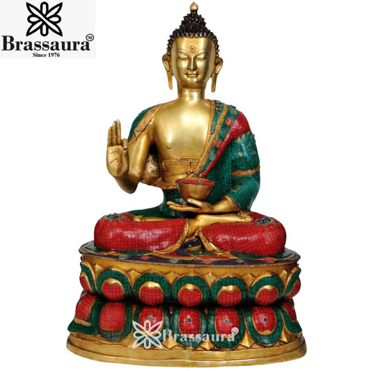 Brass Gem Stone Work Buddha Weight 58 Kg & Height 38.5 Inch