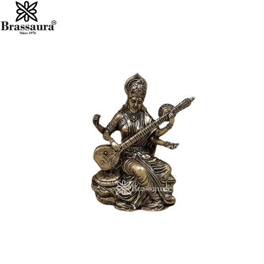 Brass Superfine Saraswati Statue Weight .72 Kg And Height 3 Inch