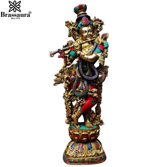Brass Gem Stone Work Krishna Murti Weight 16 Kg And Height 29 Inch