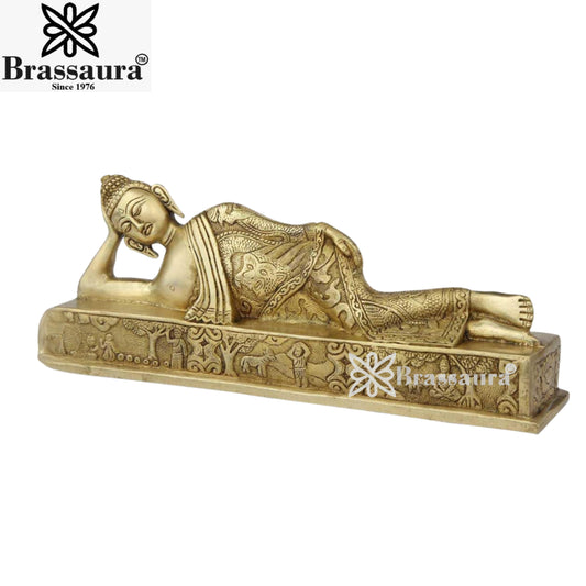 Brass Relaxing Royal Golden Buddha Weight 2.9 Kg & Height 5 Inch