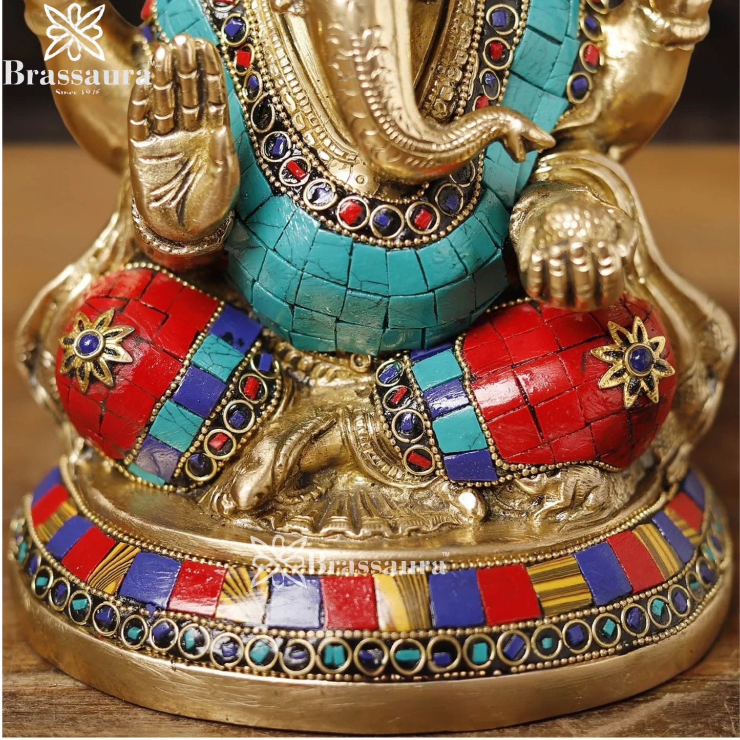 Brass Gem Stone Work Ganesha Weight 3 Kg & Height 8 Inch