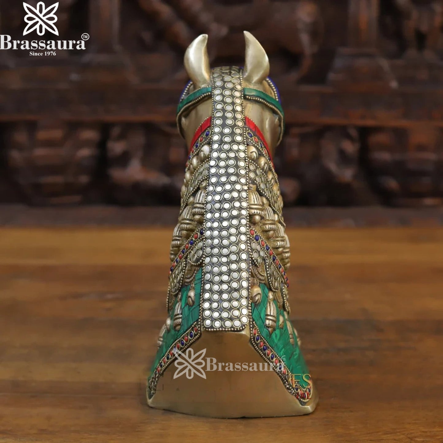 Brass Gem Stone Work Horse Head Statue Weight 3.84 Kg And Height 11 Inch