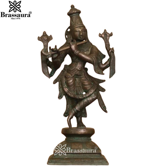 Brass Antique Krishna Murti Weight 3.5 Kg And Height 11.5 Inch
