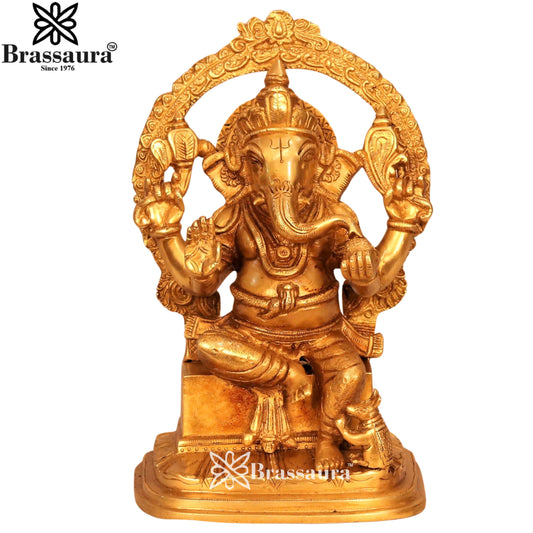 Brass Ring Ganesha Statue Weight 3.8 Kg & Height 10 Inch