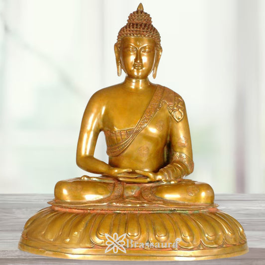 Brassaura® Buddha Statue – Classic Meditating Design, Royal Golden Finish | Pure Superfine Brass Handcrafted Murti | Brass Statue for Home Temple, Pooja Room | Height 27.6 Inch | Weight 3.4 Kg
