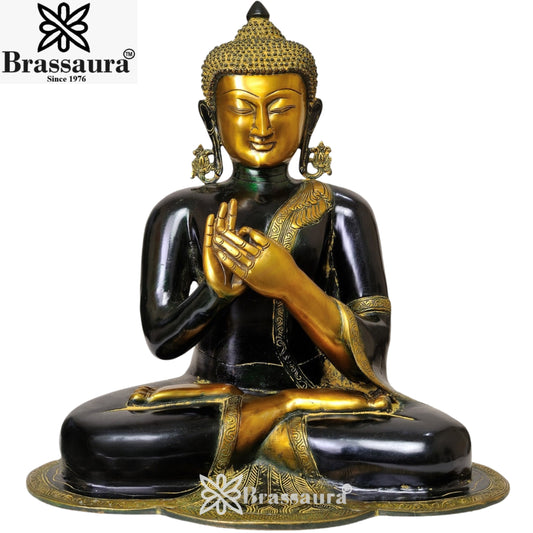 Brassaura® Buddha Sitting in Meditation Idol with Antique Black Finish | Pure Superfine Brass Handcrafted Murti | Brass Statue for Home Temple, Pooja Room | Height 18 Inches | Weight 16 Kgs