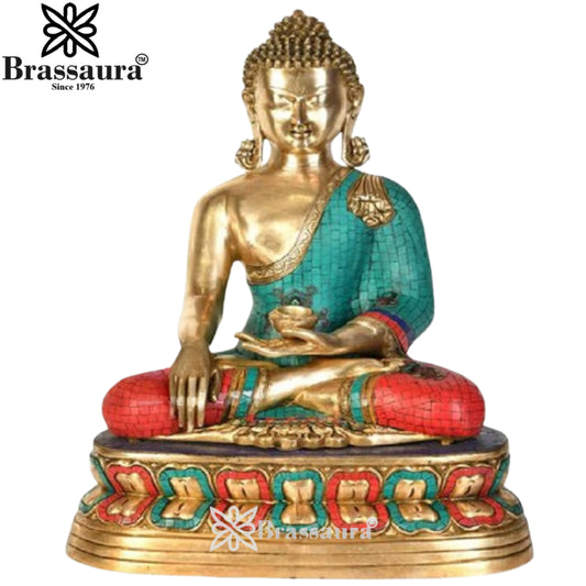 Brass Bhumisprasa Gem Stone Work Buddha Weight 27 kg & Height 24 Inch