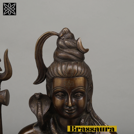 Brassaura™ Pure Brass Lord Shiva Idol – 17.5 Inch Height, 12.860 Kg Weight – Handcrafted Majestic Statue