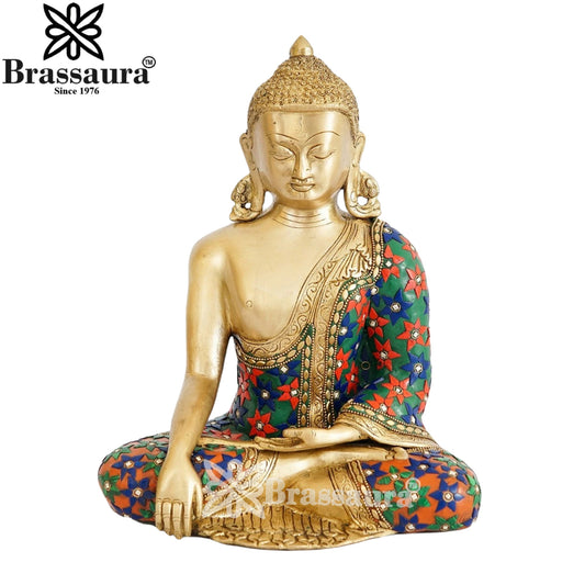 Brass Bhumisprasa Multicolored Buddha Weight 6 kg & Height 12 Inch
