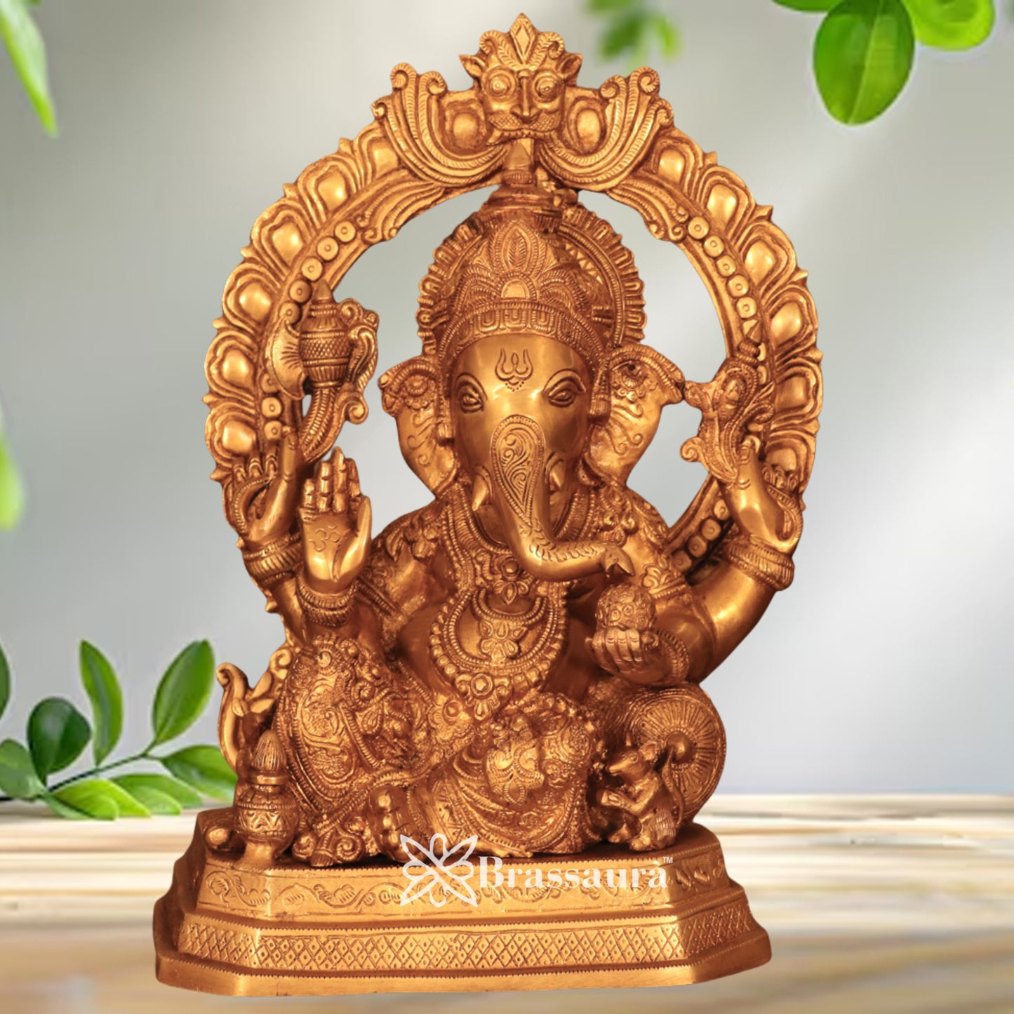 Brass Ring Ganesha Statue Weight 10.7 Kg & Height 15.2 Inch