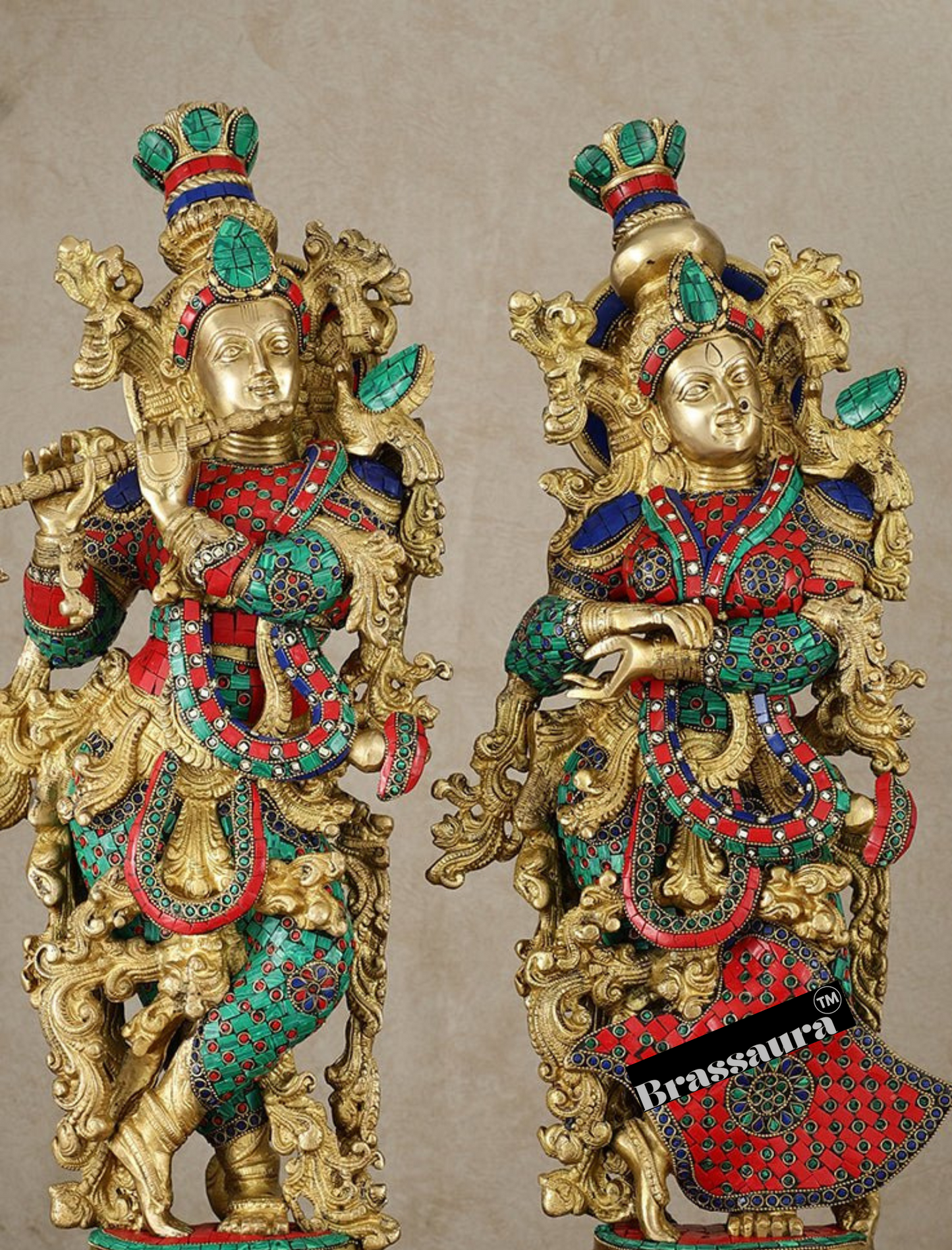 Brassaura™ Handmade Radhakrishna Idol Set – 30" Height | 35 kg – Symbol of Divine Love for Home Décor & Gifting