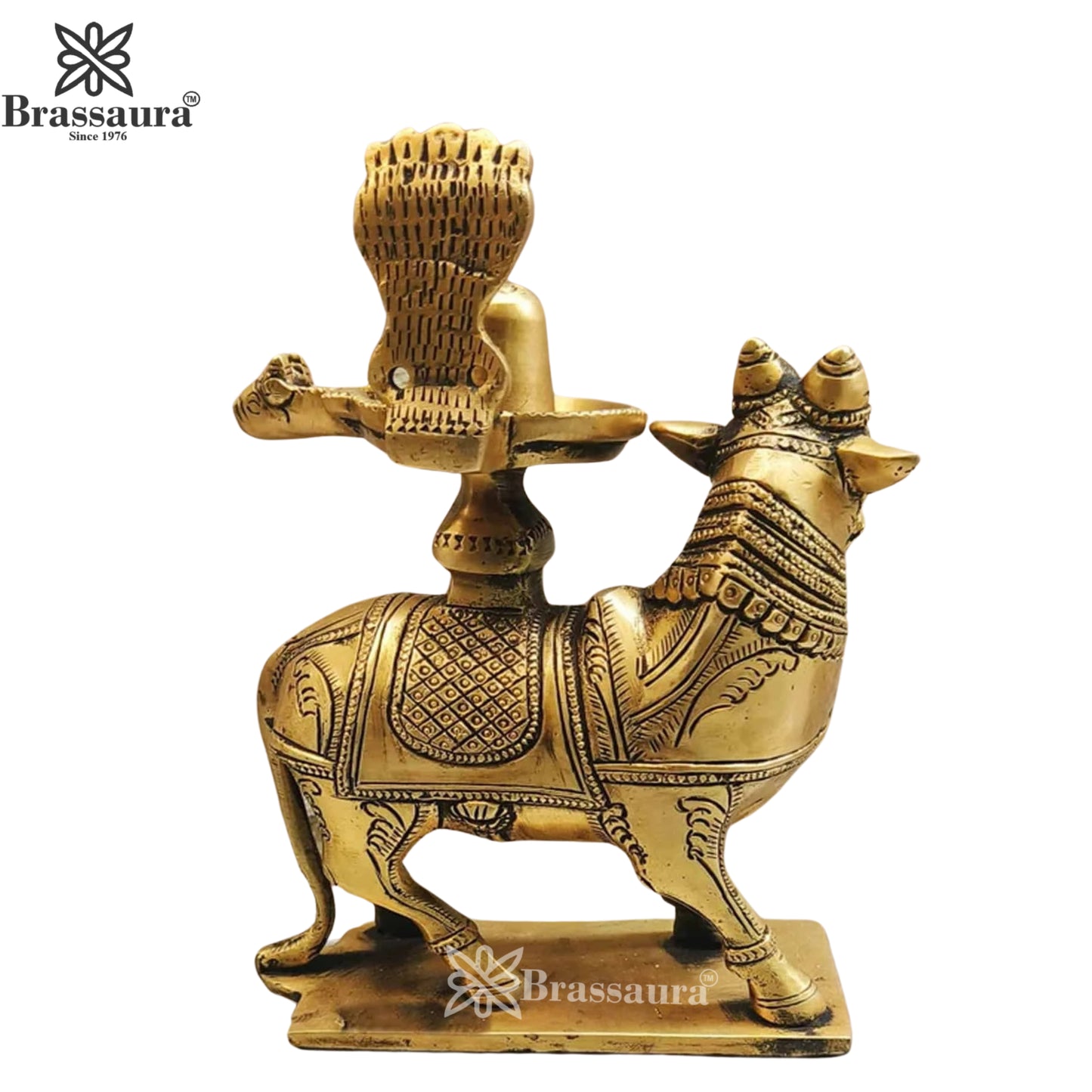 Brass Shivling With Nandi Statue Weight 2 Kg And Height 8.3 Inch