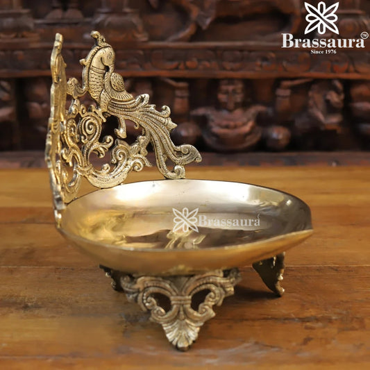 Brass Peacock Diya Weight 3.34 Kg And Height 9.5 Inch