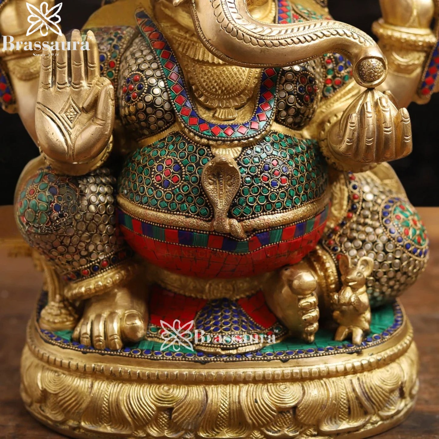 Brass Gem Stone Work Ganesha Weight 22.8 Kg & Height 20 Inch