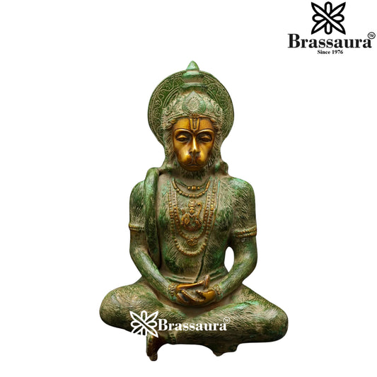 Brassaura™ Artistic Brass Hanuman Idol – Height 11 Inches & Weight 4.7 Kgs | Devotional Use