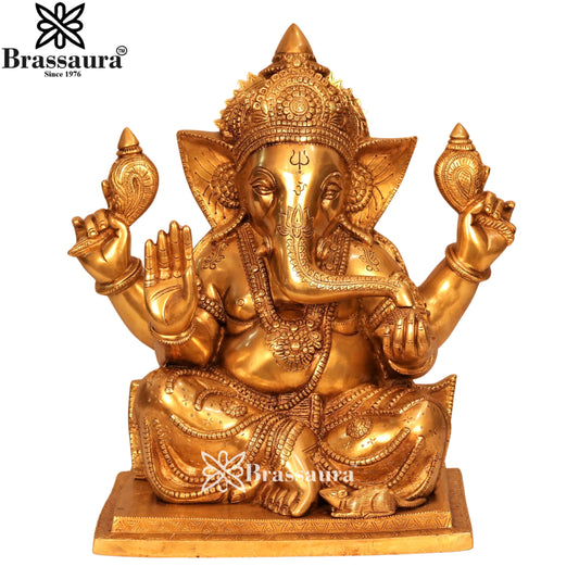 Brass Ganesha Statue Weight 14.2 Kg & Height 14 Inch