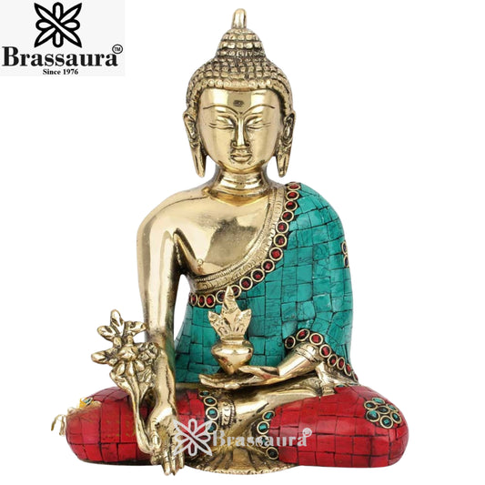 Brass Bhumisprasa Gem Stone Work Buddha Weight 2 Kg & Height 8 Inch