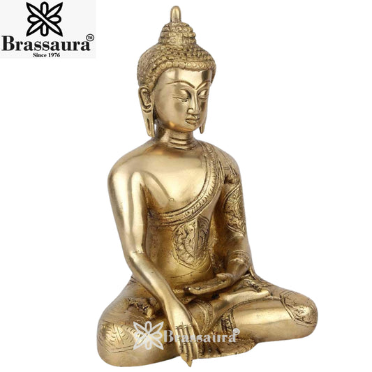 Brass Bhumisprasa Royal Golden Buddha Weight 1.9 kg & Height 8 Inch
