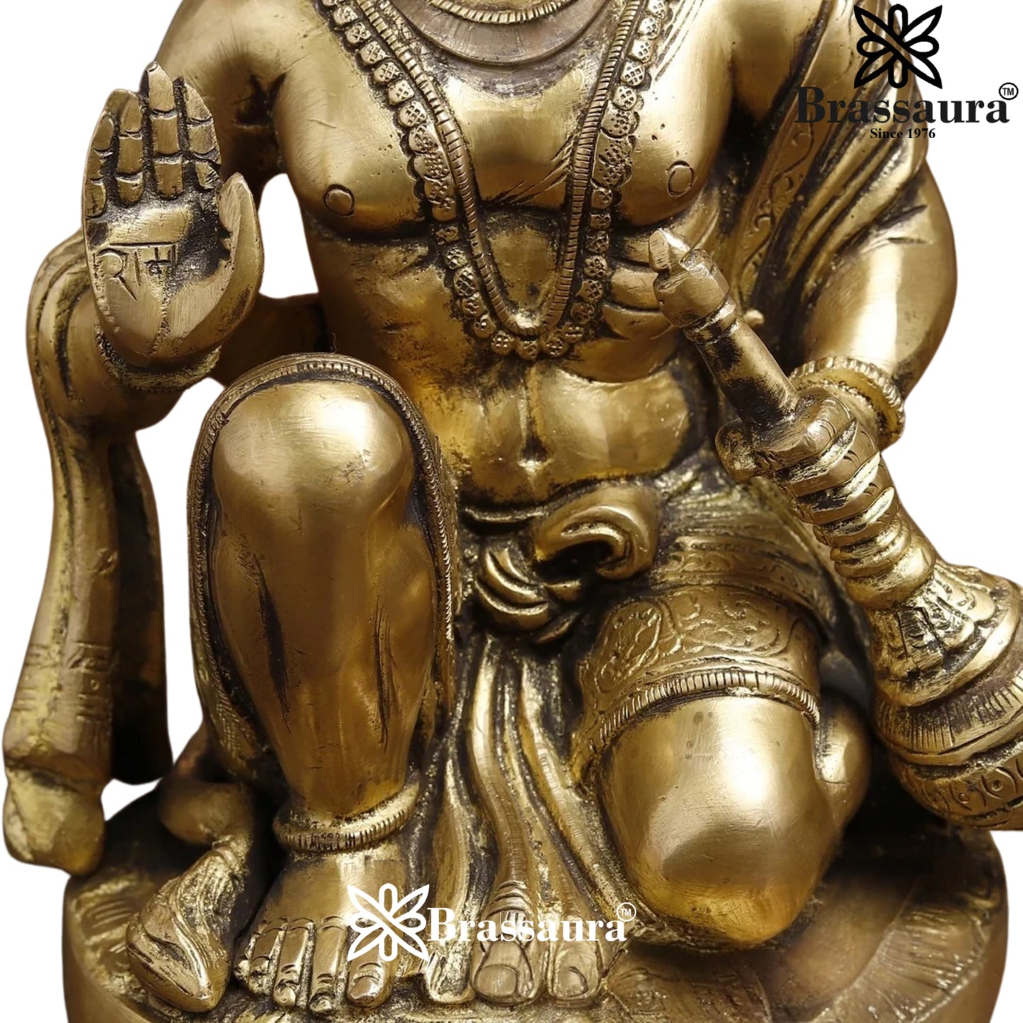 Brassaura™ Pure Brass Hanuman Idol – Sankat Mochan, Height 9 Inches & Weight 3.3 Kgs | Religious Décor