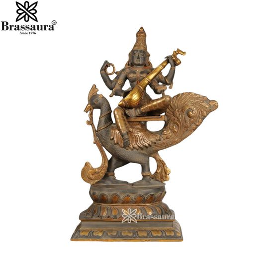 Brass Saraswati Statue Weight 33.5 Kg And Height 28 Inch