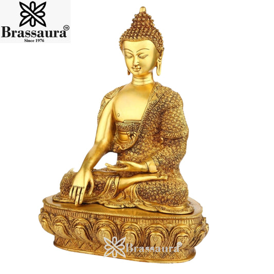 Brass Bhumisprasa Gem Stone Work Buddha Weight 11.5 kg & Height 17 Inch