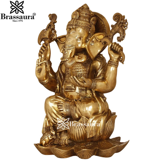 Brassaura® Grand Ganesha Brass Idol | Superfine Handcrafted Masterpiece | Height 22 Inches
