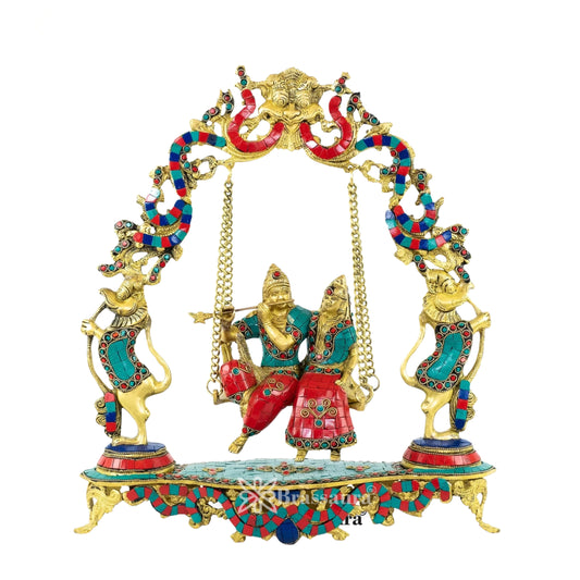 Brass Gem Stone Work Radha Krishna Jhula Weight 7 Kg And Height 17 Inch