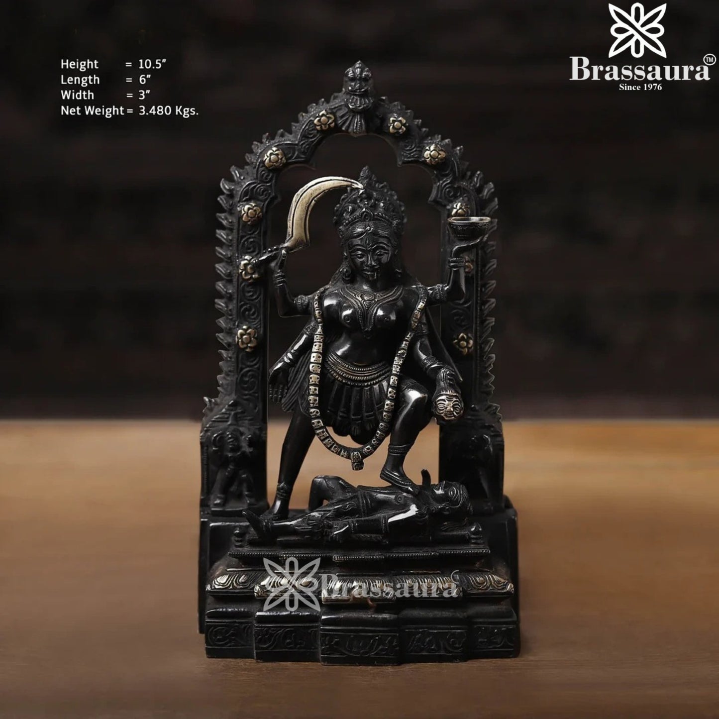 Brassaura™ Premium Brass Kali Maa Idol – Height 10.5 Inches & Weight 3.48 Kgs | Hindu Goddess Statue