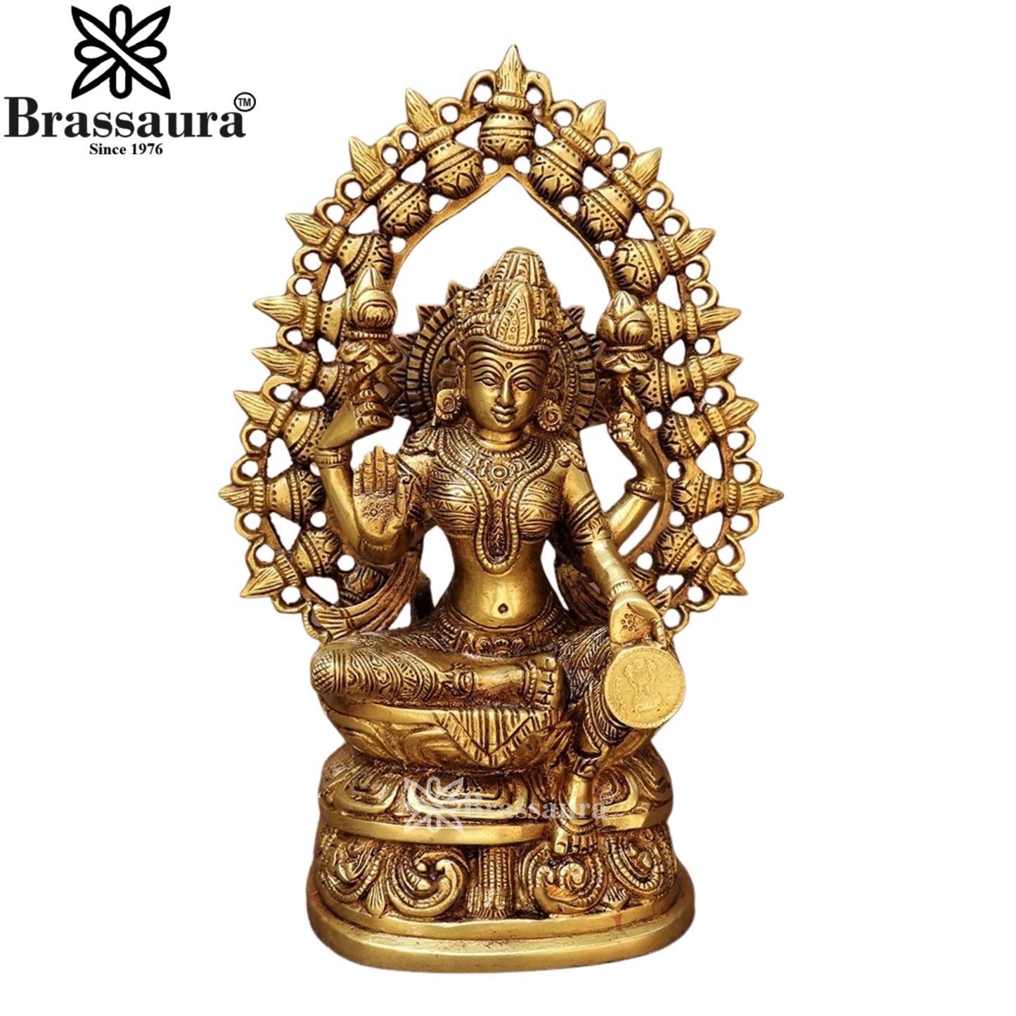 Brassaura™ Brass Laxmi Idol – Height 10 Inches & Weight 2.8 Kgs | Hindu Goddess Sculpture