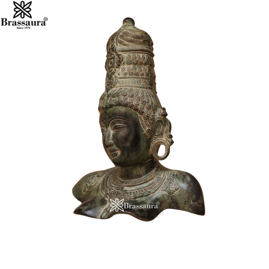 Brassaura™ Brass Parvati Head Statue | Handcrafted Devi Gauri Bust | Height 12 Inches & Weight 5.2 Kgs