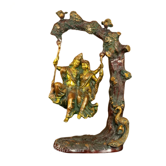 Brass Patina Radha Krishna Jhula Weight 15.5 Kg And Height 23 Inch