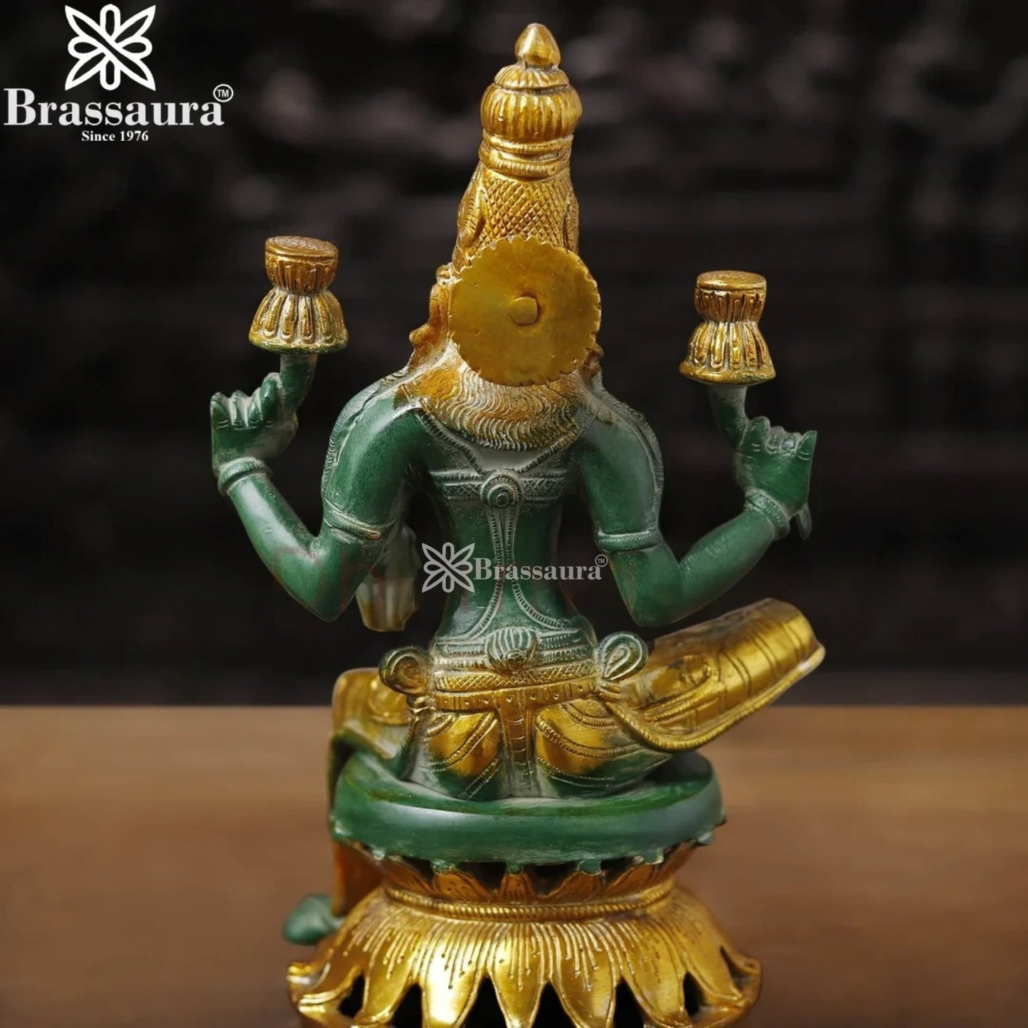 Brassaura™ Devotional Brass Laxmi Murti – Height 12 Inches & Weight 4.14 Kgs | Temple Statue
