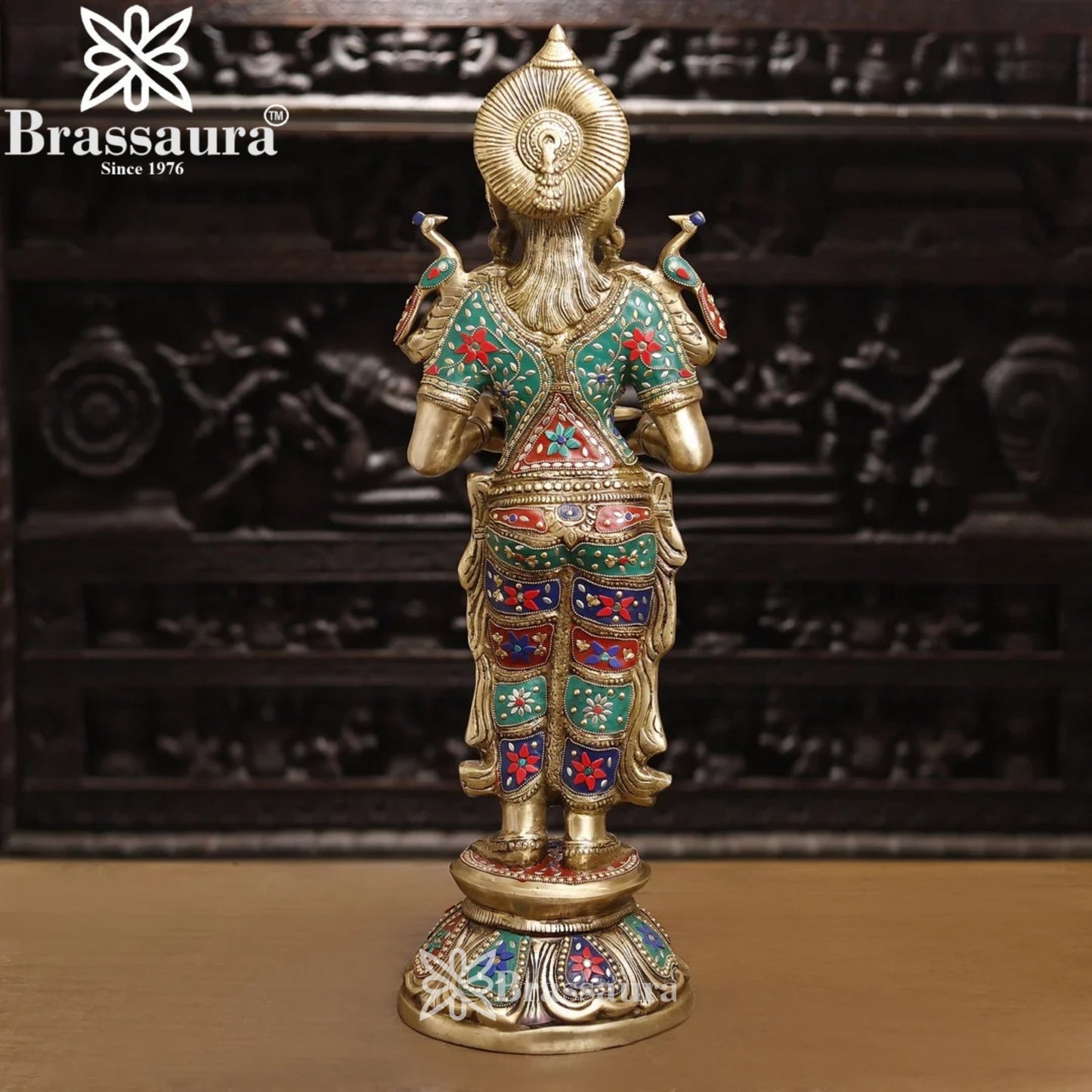 Brassaura™ प्रीमियम ब्रास रत्न जड़ा हुआ डीप लक्ष्मी सेट – ऊँचाई 30 इंच और वज़न 33.54 किलोग्राम | पूजा कक्ष की सजावट