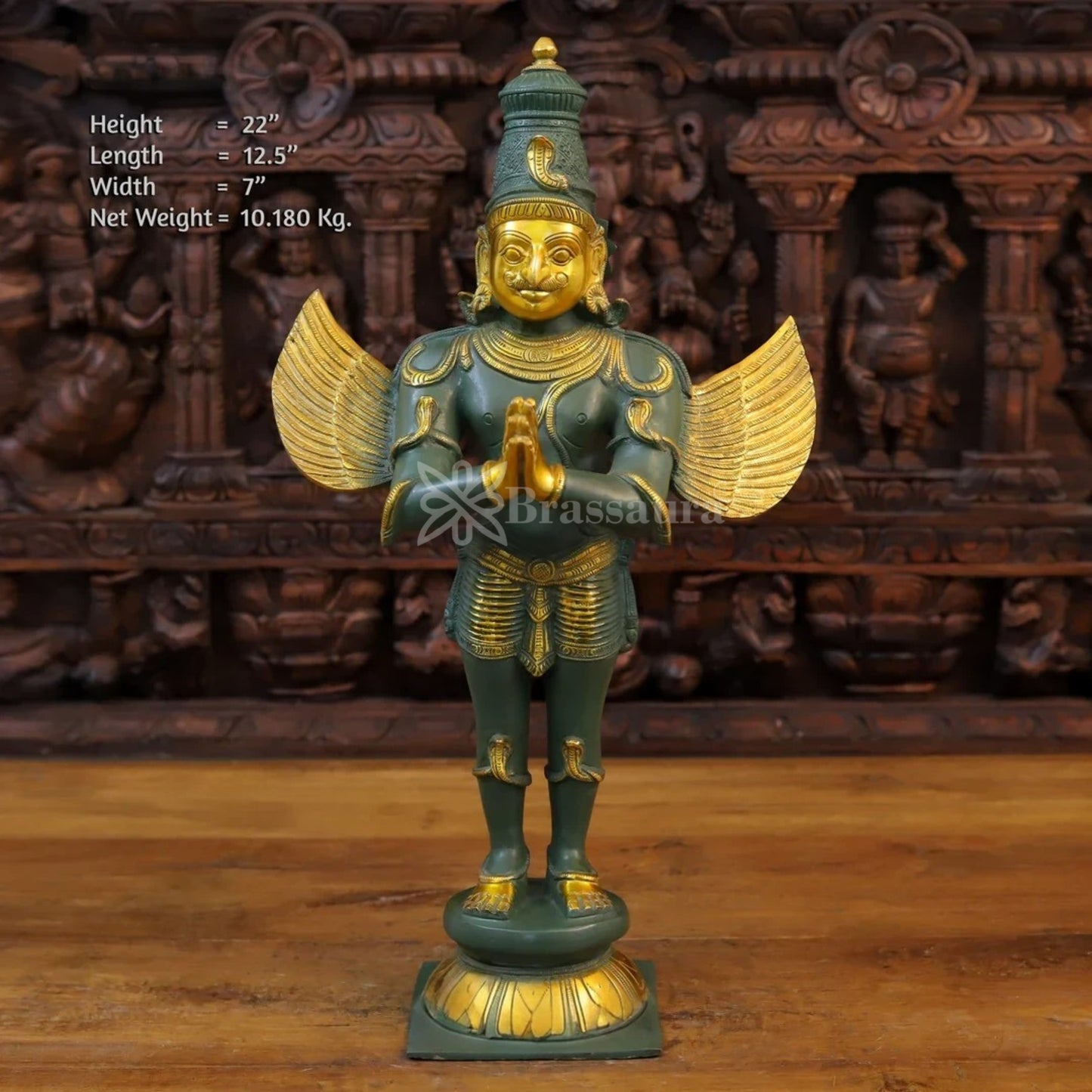 Brass Standing Garud Statue Weight 10.18 Kg And Height 22 Inch