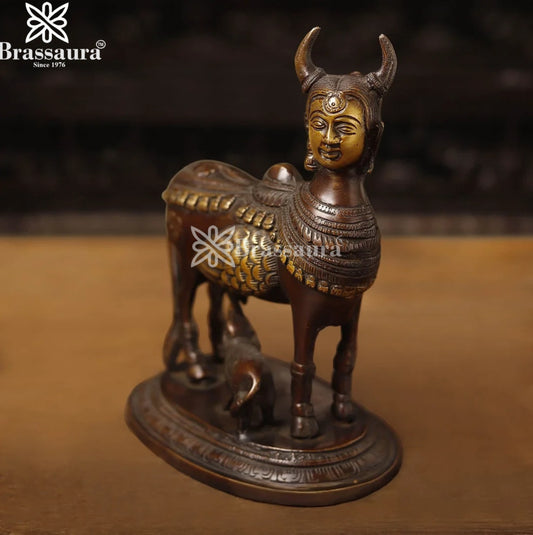 Brass Kaamdhenu Statue Weight 2.46 Kg And Height 9 Inch