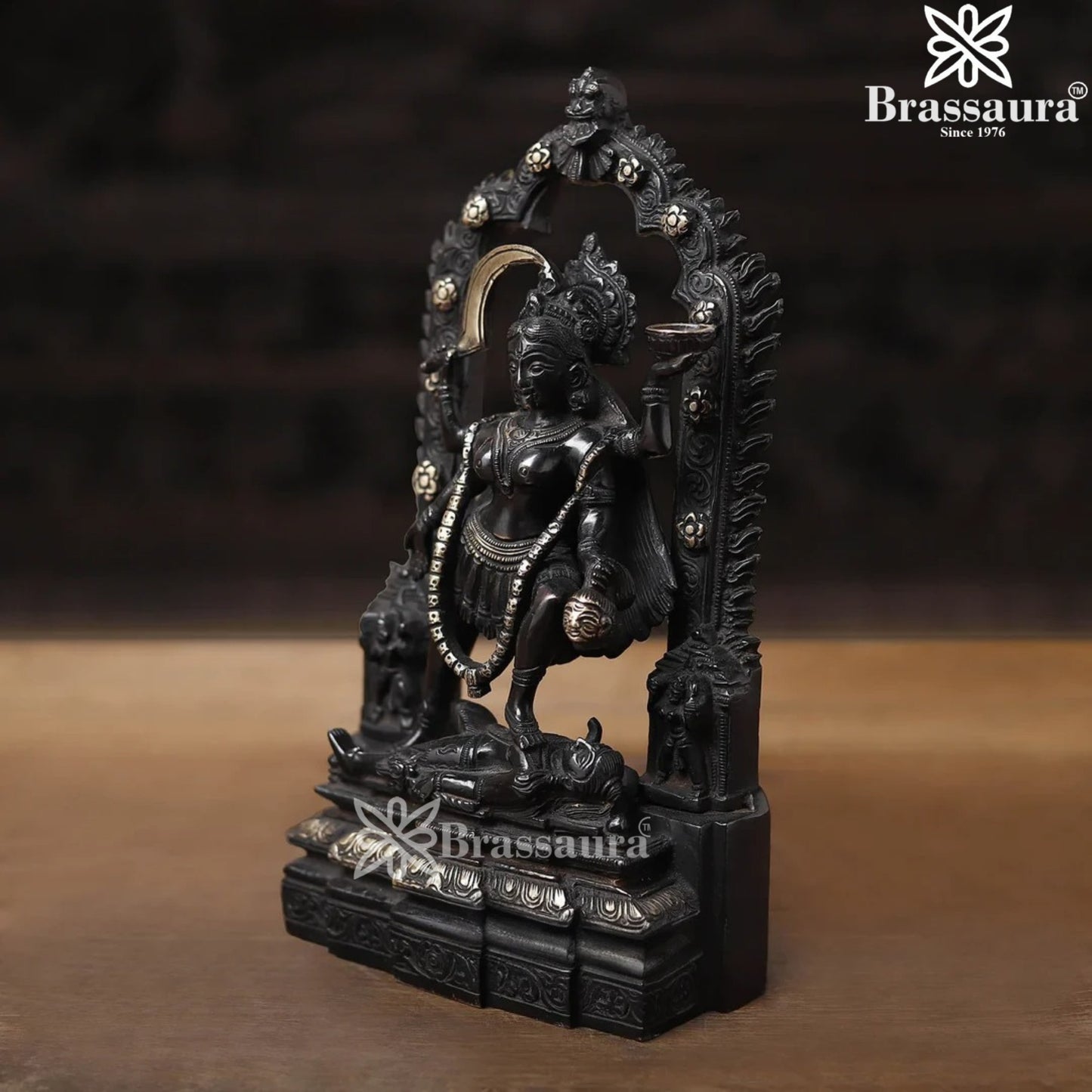 Brassaura™ Premium Brass Kali Maa Idol – Height 10.5 Inches & Weight 3.48 Kgs | Hindu Goddess Statue