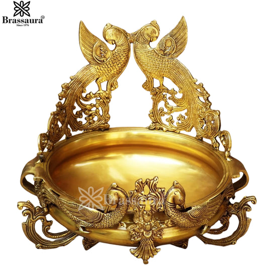 Brass Peacock Urli For Home Décor And Gift Items Weight 11.3 kg Height 15 Inch