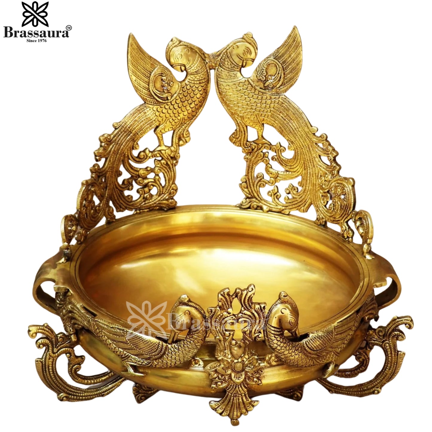 Brass Peacock Urli For Home Décor And Gift Items Weight 11.3 kg Height 15 Inch