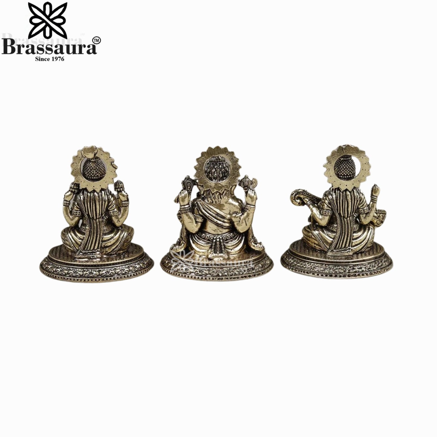 Brass Super Fine Lakshmi Ganesh Saraswati Murti Weight .344 Kg And Height 3 Inch